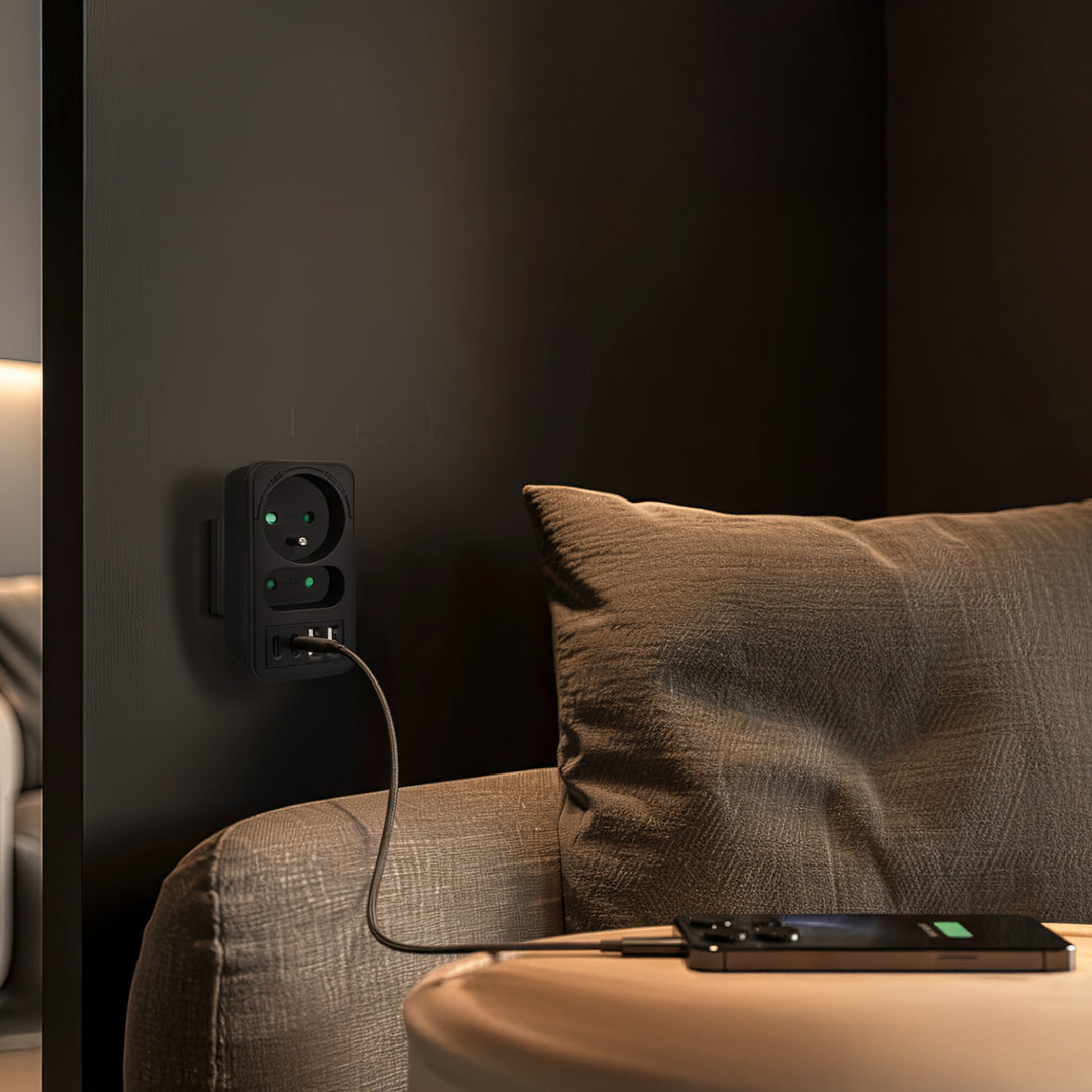 Gniazdko prądowe x2 + 4xUSB Maclean, rozgałęźnik z 2 gniazdami, 2xUSB A, 2xUSB C PD 20W, 1x16A + 1x6A, MCE249 F/B, 3 sztuki