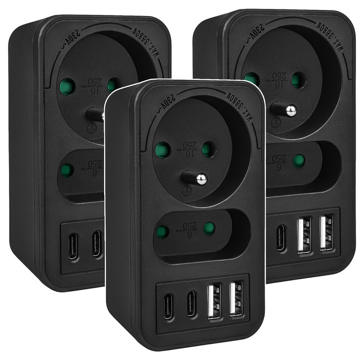 Gniazdko prądowe x2 + 4xUSB Maclean, rozgałęźnik z 2 gniazdami, 2xUSB A, 2xUSB C PD 20W, 1x16A + 1x6A, MCE249 F/B, 3 sztuki