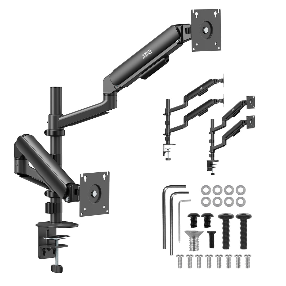 Uchwyt / wieszak na 2 monitory Ergo Office, sprężyna gazowa, 17"-32", 1-10kg, czarny mat, ER-692 B