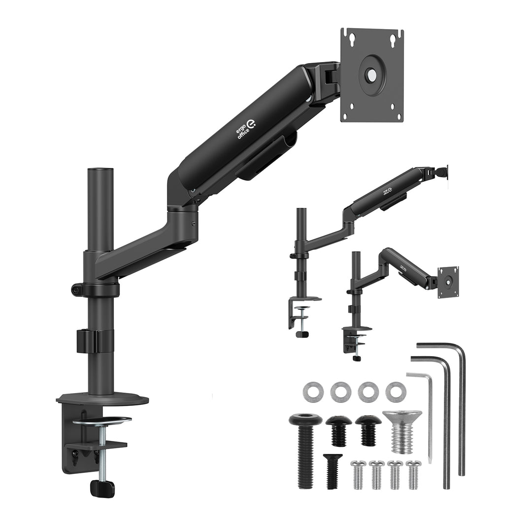 Uchwyt / wieszak na monitor Ergo Office, sprężyna gazowa, 17"-32", 1-10kg, czarny mat, max. VESA 100x100, ER-691 B