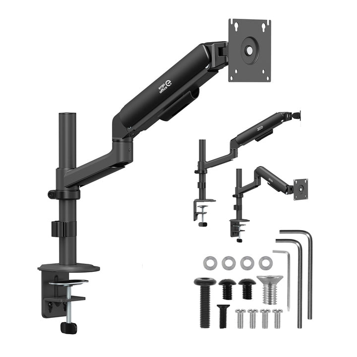 Uchwyt / wieszak na monitor Ergo Office, sprężyna gazowa, 17"-32", 1-10kg, czarny mat, max. VESA 100x100, ER-691 B