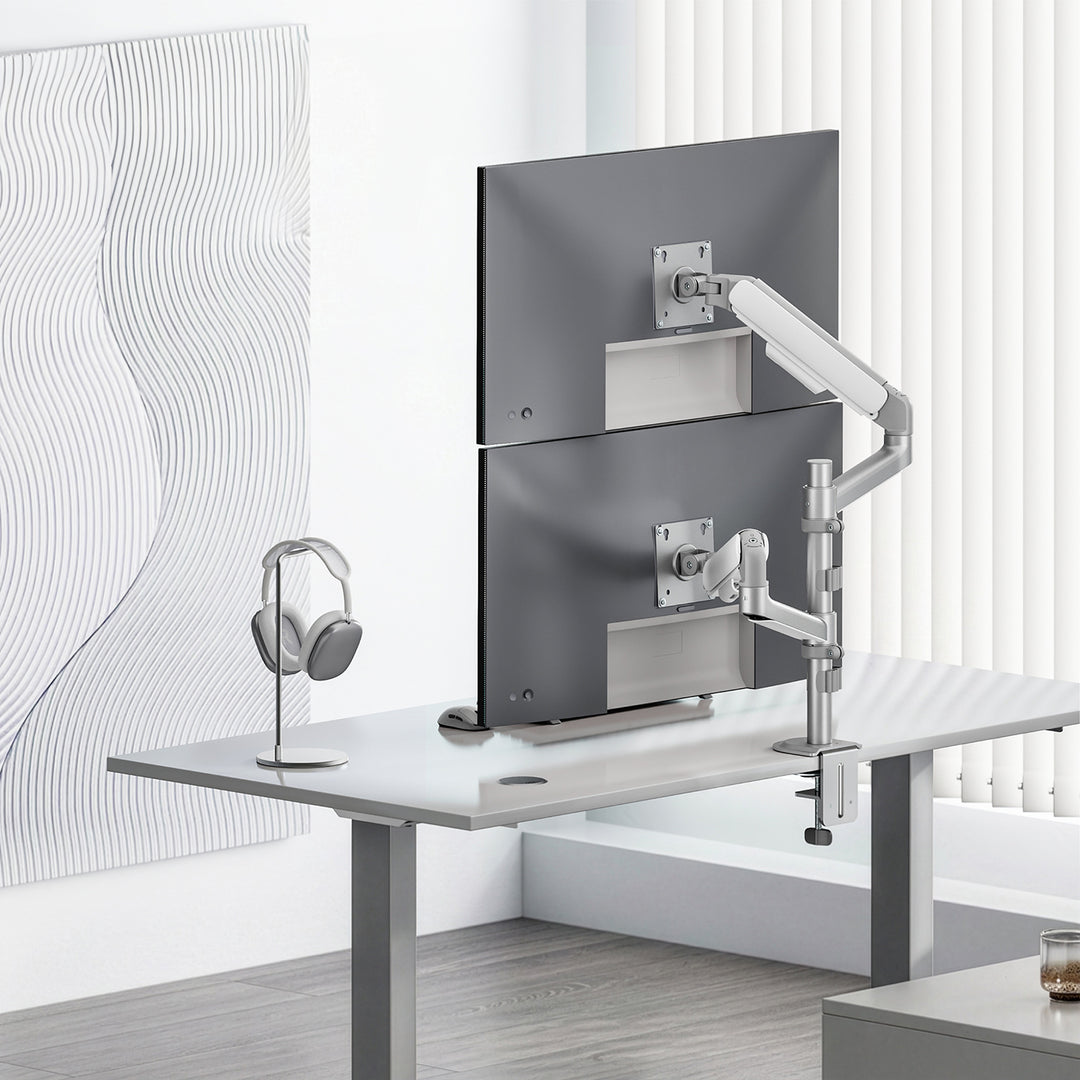 Uchwyt / wieszak na 2 monitory Ergo Office, sprężyna gazowa, 17"-32", 1-10kg, biały mat, ER-692 W