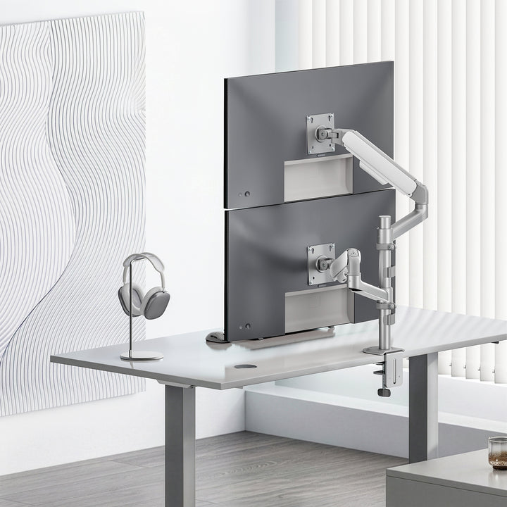 Uchwyt / wieszak na 2 monitory Ergo Office, sprężyna gazowa, 17"-32", 1-10kg, biały mat, ER-692 W