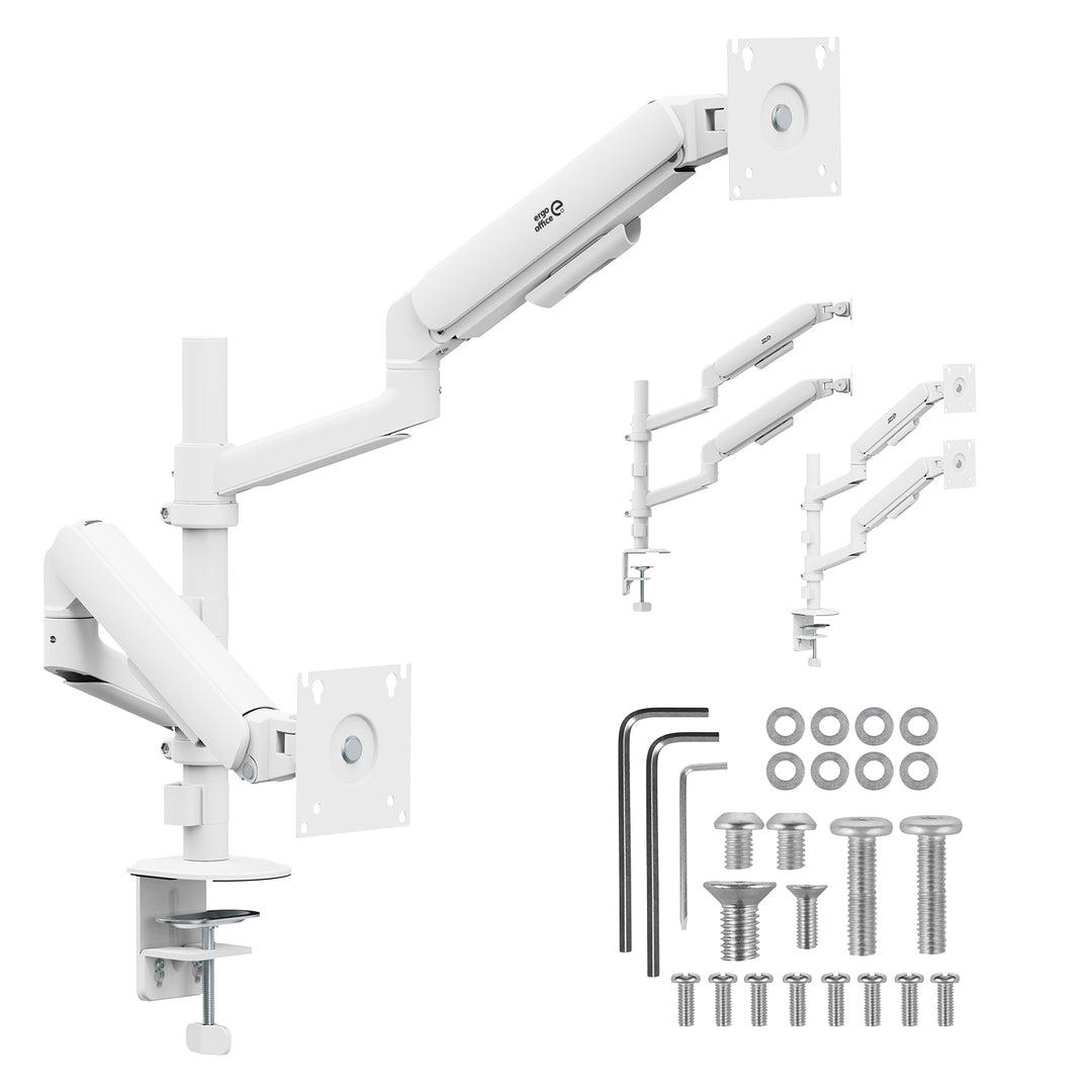 Uchwyt / wieszak na 2 monitory Ergo Office, sprężyna gazowa, 17"-32", 1-10kg, biały mat, ER-692 W