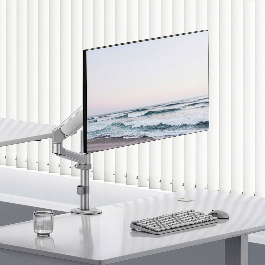 Uchwyt / wieszak na monitor Ergo Office, sprężyna gazowa, 17"-32", 1-10kg, biały mat, max. VESA 100x100, ER-691 W