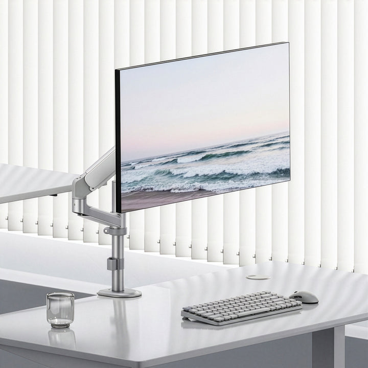Uchwyt / wieszak na monitor Ergo Office, sprężyna gazowa, 17"-32", 1-10kg, biały mat, max. VESA 100x100, ER-691 W