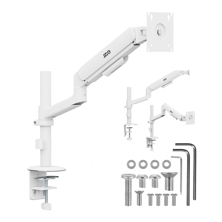 Uchwyt / wieszak na monitor Ergo Office, sprężyna gazowa, 17"-32", 1-10kg, biały mat, max. VESA 100x100, ER-691 W