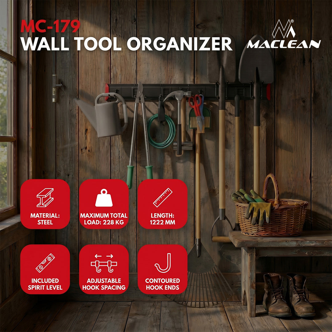 Ścienny organizer na narzędzia Maclean, stalowy, max. obciążenie 228kg, szerokość 1222mm, MC-179
