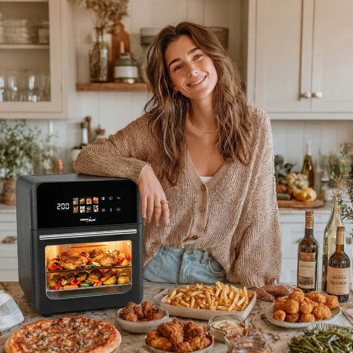 Frytkownica beztłuszczowa AIR FRYER GreenBlue, mocna 1800W, pojemność 10l, 8 programów, akcesoria, timer, GB950