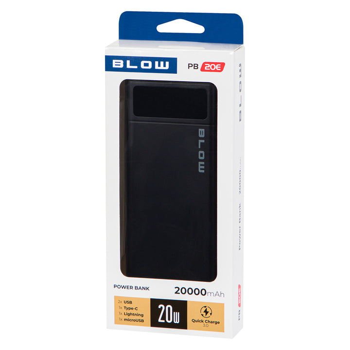 Powerbank 20000mAh PB20E QC+PD 20W + lightning czarny Blow