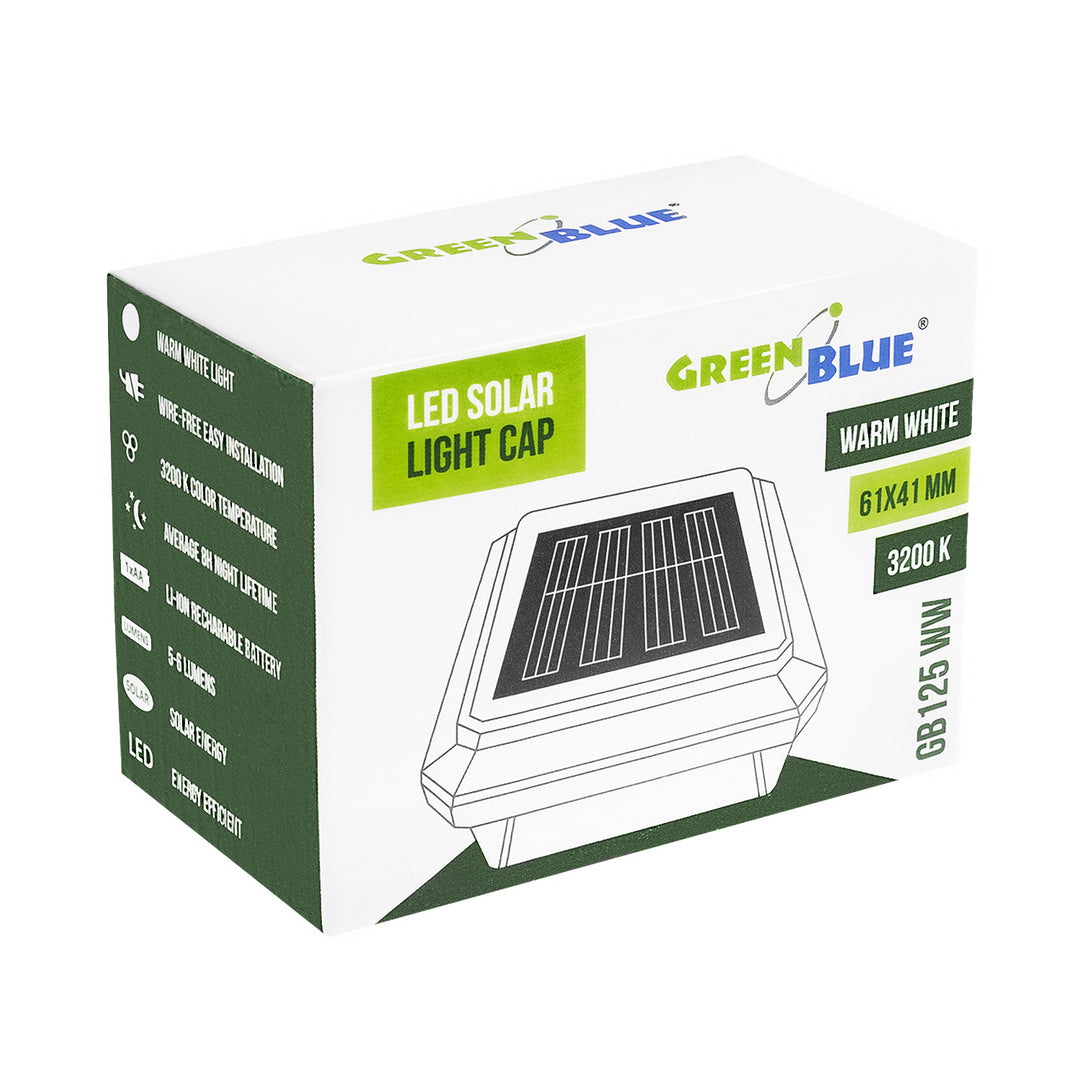 Lampa solarna LED na słupek GreenBlue, 60x40mm, daszek kopertowy, 3200K, GB125 WW