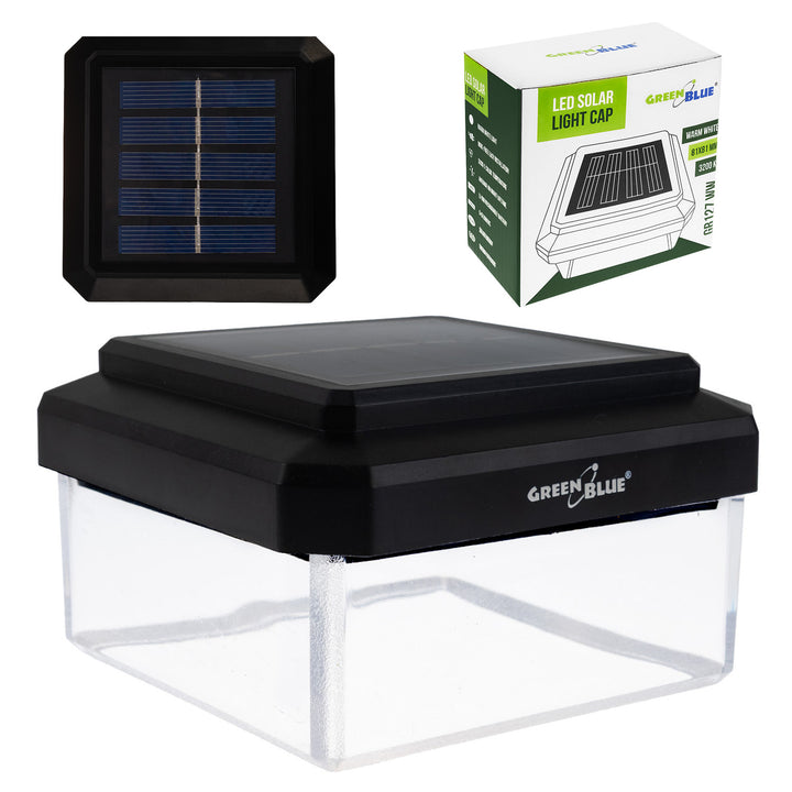 Lampa solarna LED na słupek GreenBlue, 100x100mm, daszek kopertowy, 3200K, GB128 WW