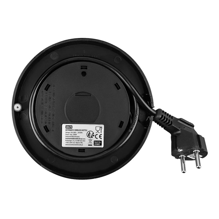 Czajnik elektryczny bezprzewodowy GreenBlue, pojemność 1.7l, szklany zbiornik na wodę, czytelny, wybór temp., 2200W, GB670 B