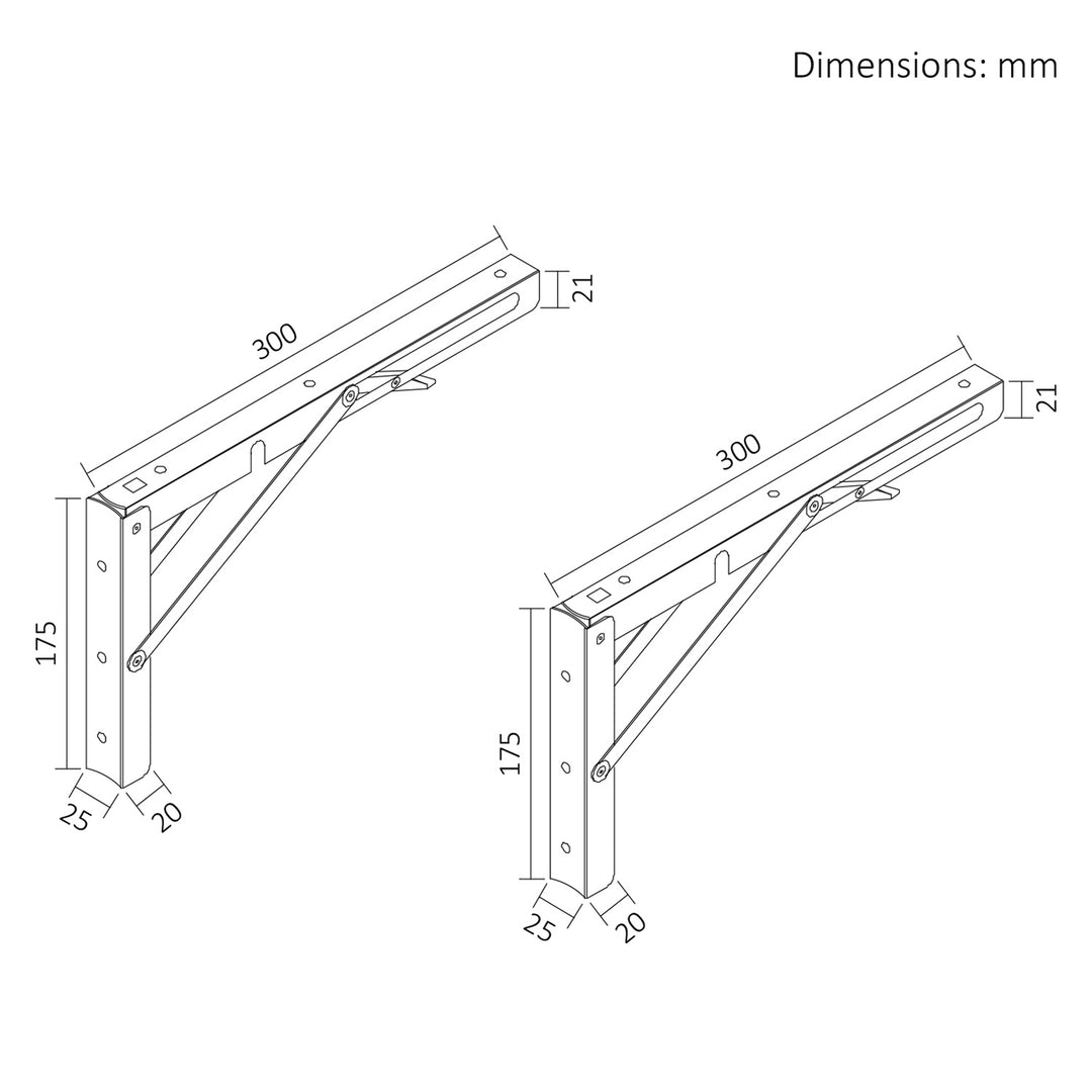 Uchwyt składany półki ściennej Maclean, min 250mm, max 500mm, max 50kg, 2 sztuki, MC-194