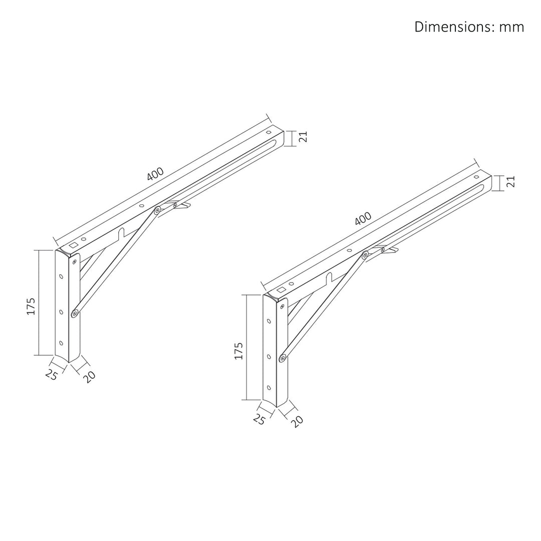 Uchwyt składany półki ściennej Maclean, min 350mm, max 700mm, max 50kg, 2 sztuki, MC-196