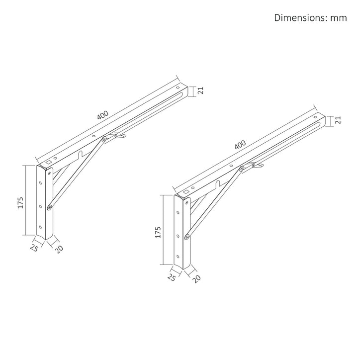 Uchwyt składany półki ściennej Maclean, min 350mm, max 700mm, max 50kg, 2 sztuki, MC-196