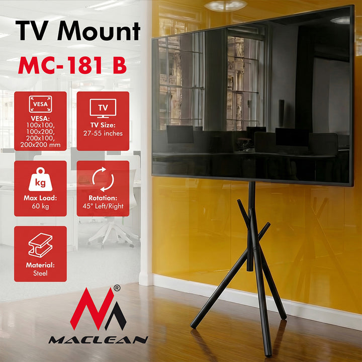 Uchwyt / stojak podłogowy do TV Maclean, 27-55", max. VESA 200x200, max. 60kg, MC-181 B
