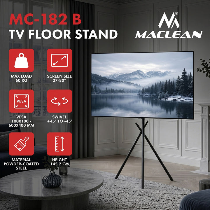 Uchwyt / stojak podłogowy do TV Maclean, 37-80", max. VESA 600x400, max. 60kg, MC-182 B