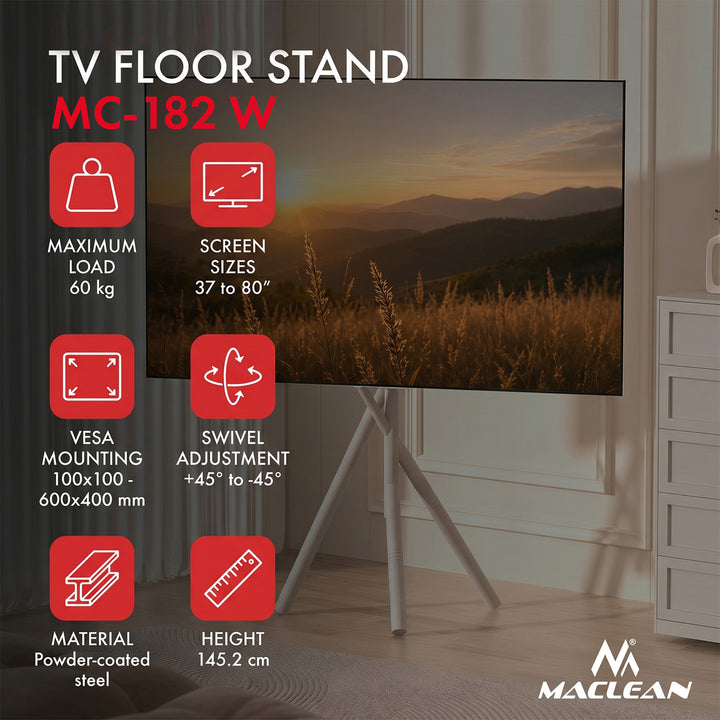 Uchwyt / stojak podłogowy do TV Maclean, 37-80", max. VESA 600x400, max. 60kg, MC-182 W