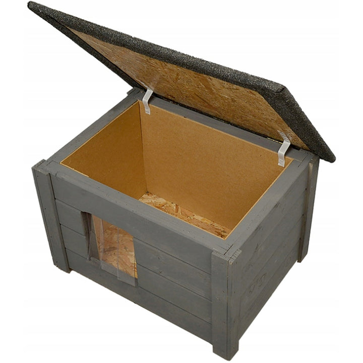 Buda dla psa, kota Woodok, ocieplana, drewno świerkowe, kolor szary + legowisko