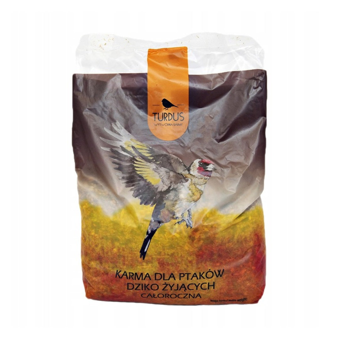 Karmnik dla ptaków Woodok, drewno świerkowe, opalany, mocne haczyki + ziarno dla ptaków 1kg