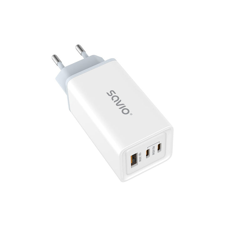 Ładowarka sieciowa Savio, 1x USB-A, 2x USB-C, GaN, 65W, biała, SAVLA-07