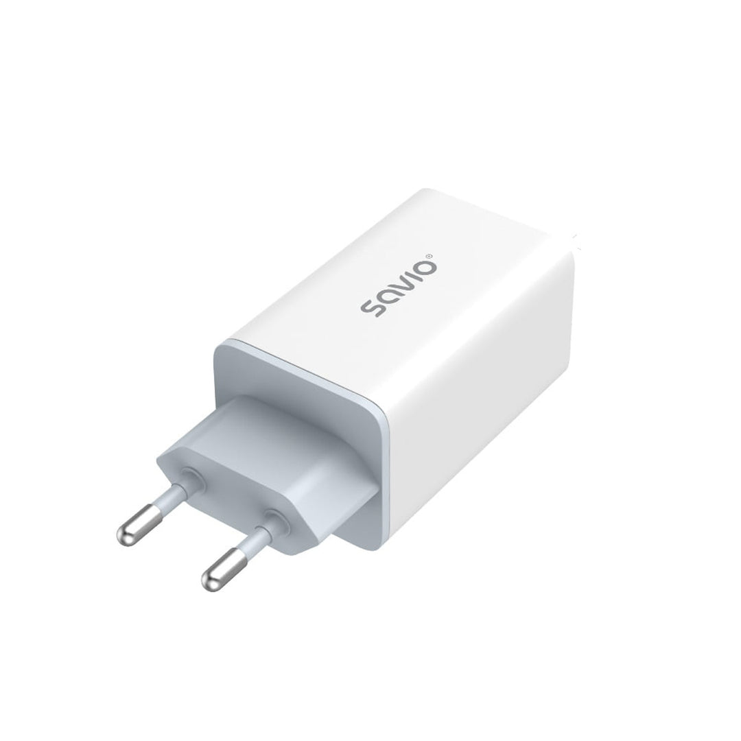 Ładowarka sieciowa Savio, 1x USB-A, 2x USB-C, GaN, 65W, biała, SAVLA-07