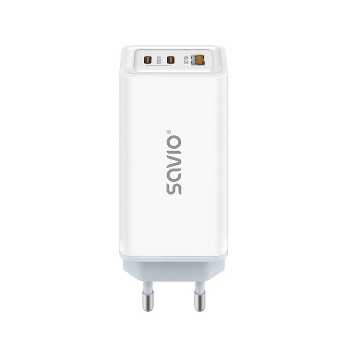 Ładowarka sieciowa Savio, 1x USB-A, 2x USB-C, GaN, 65W, biała, SAVLA-07