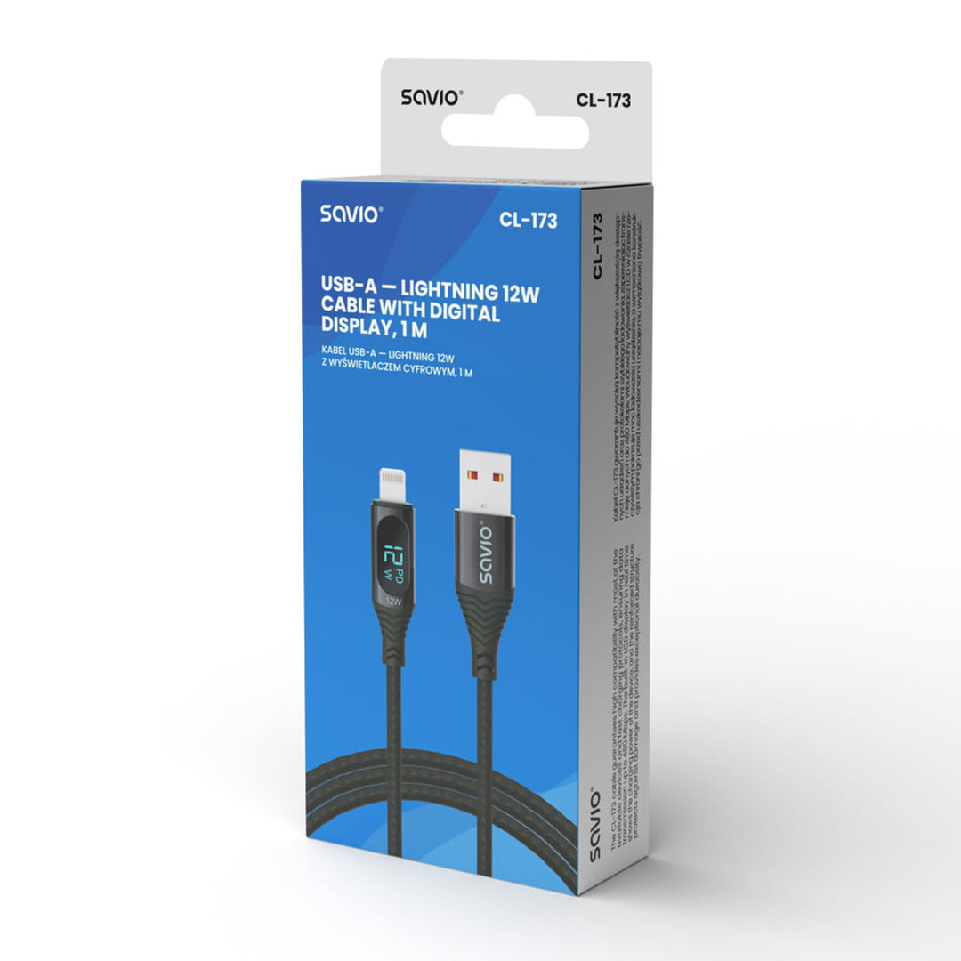 Kabel USB do Lightning Savio, wyświetlacz cyfrowy, długość 1m, SAVKABELCL-173