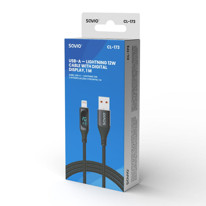 Kabel USB do Lightning Savio, wyświetlacz cyfrowy, długość 1m, SAVKABELCL-173
