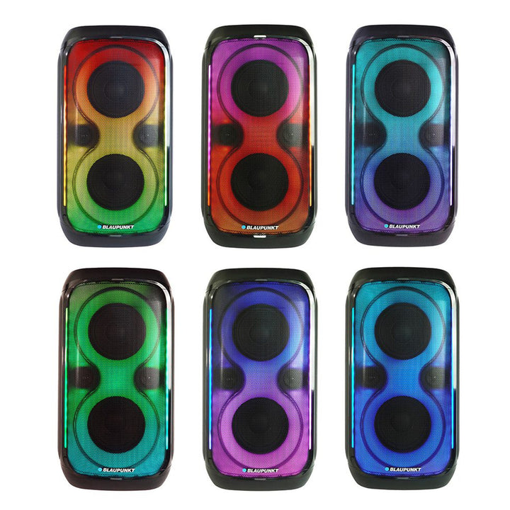 Głośnik Party Box Blaupunkt, Oświetlenie LED, Bluetooth, USB i AUX, Radio FM, Funkcja karaoke, pilot do sterowania, czas pracy baterii do 18h, PB60X