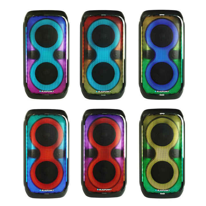 Głośnik Party Box Blaupunkt, Oświetlenie LED, Bluetooth, USB i AUX, Radio FM, Funkcja karaoke, pilot do sterowania, czas pracy baterii do 18h, PB60X