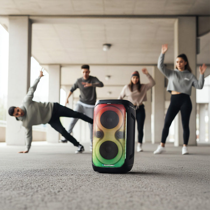 Głośnik Party Box Blaupunkt, Oświetlenie LED, Bluetooth, USB i AUX, Radio FM, Funkcja karaoke, pilot do sterowania, czas pracy baterii do 18h, PB60X