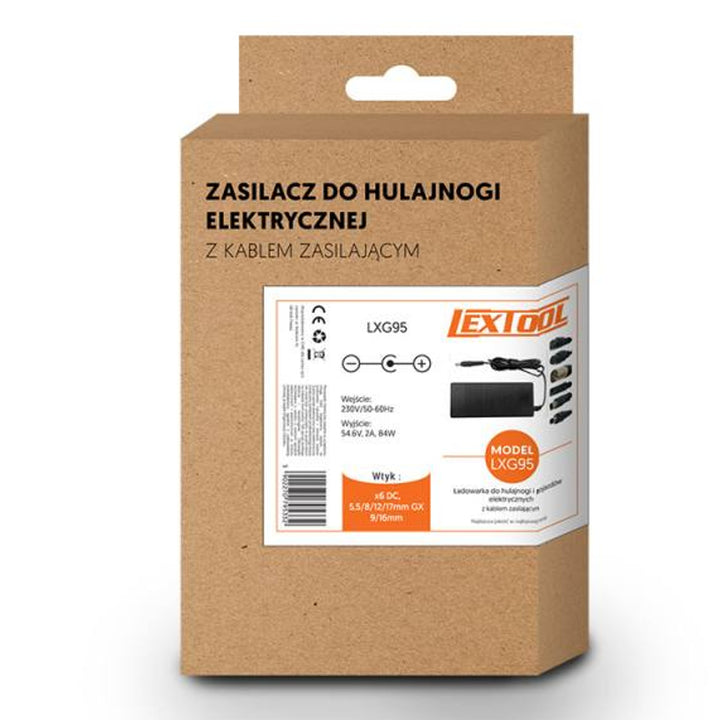 Ładowarka sieciowa uniwersalna do hulajnóg i pojazdów elektrycznych Lextool, 54,6V 2A, 6 wtyków DC, LXG95