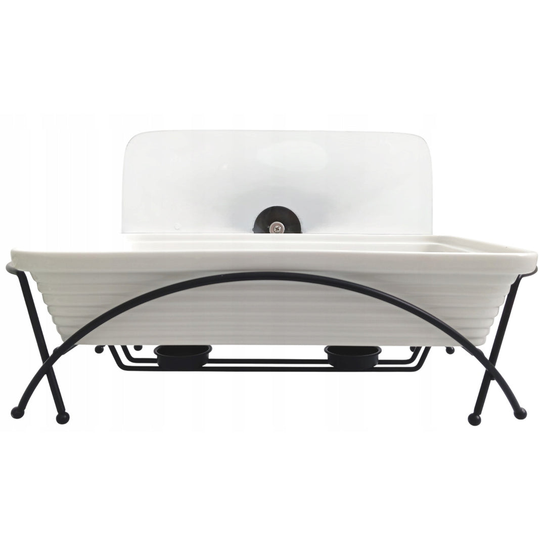 Ceramiczny podgrzewacz do potraw Maestro, prostokątny, kolor biały, pojemność 2,4L, można używać w piekarniku, w zestawie stelaż i pokrywka z uchwytem, MR-11562-73