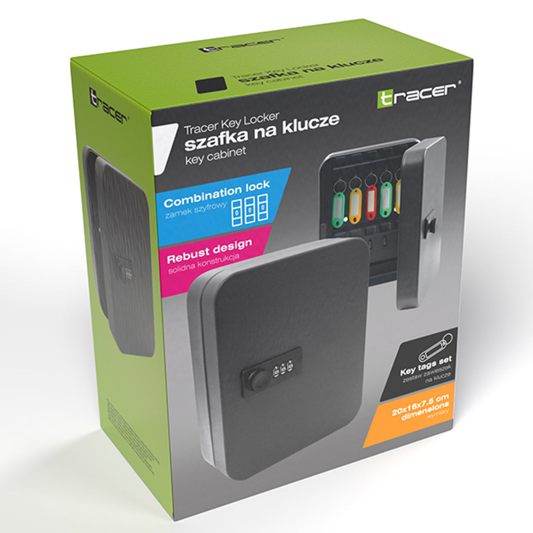Szafka na klucze Tracer, zamek szyfrowy, 20 haczyków, stalowa, Key Locker