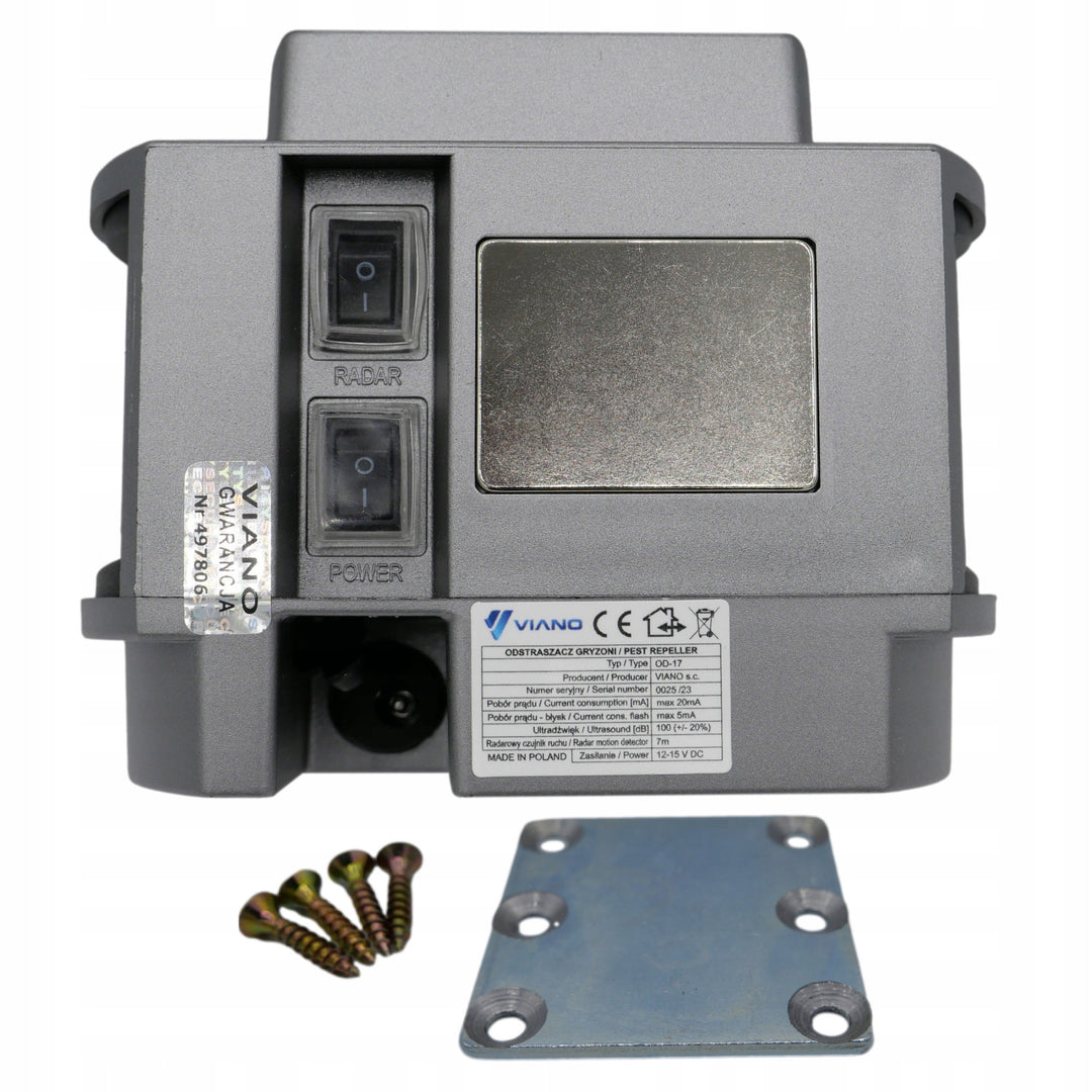 Odstraszacz gryzoni, kun, myszy Viano, generator ultradźwięków, panel stroboskopowy, trzy głośniki, Trio-Strob