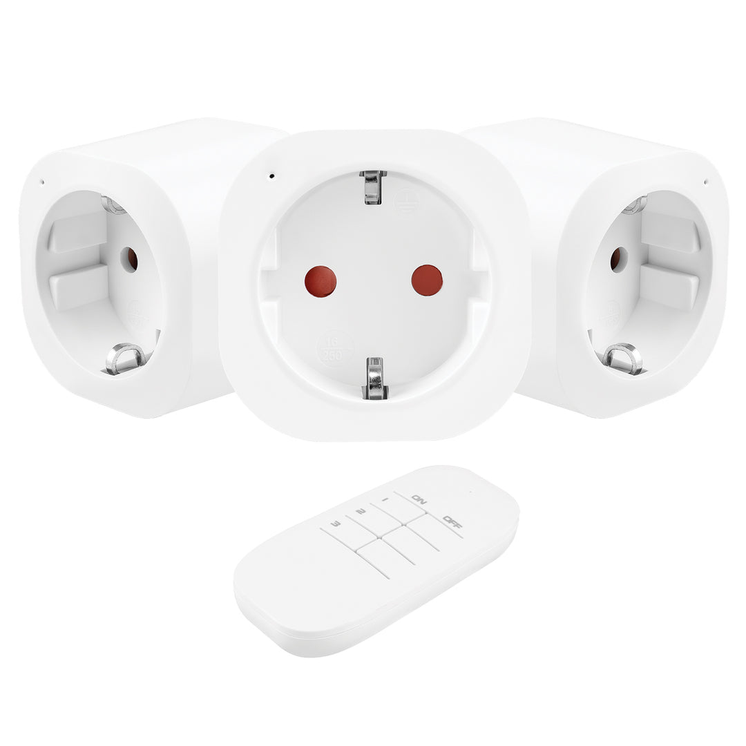 Gniazdka sterowane pilotem GreenBlue, 3szt, programowalne, zasięg do 30m, 220-240V AC, 50/60Hz, 16A, 433MHz, GB313 F