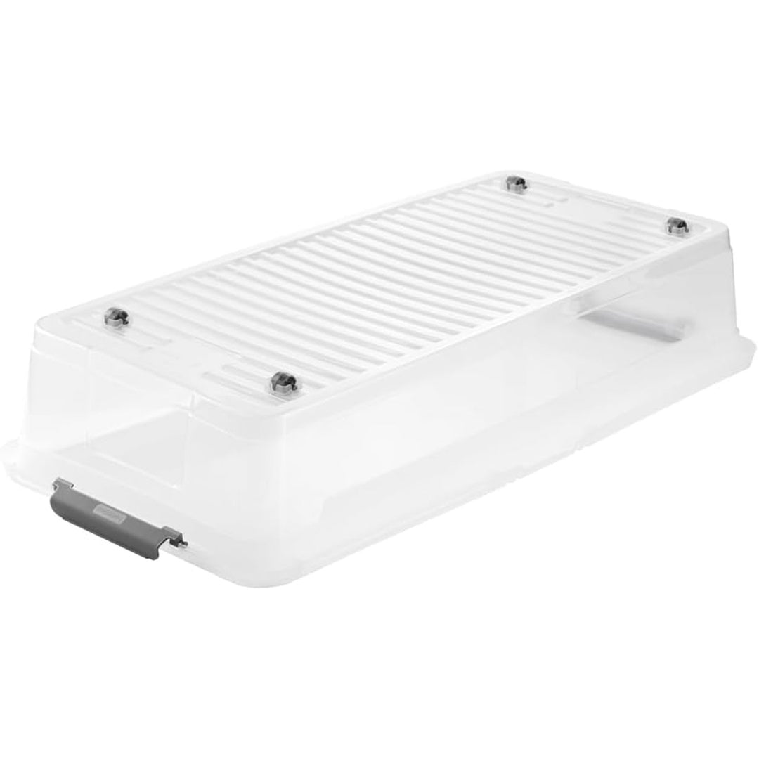 Pojemnik z pokrywką Leo Keeeper, pojemność 33L, bezbarwny, posiada kółka, pokrywa zamykana klipsami