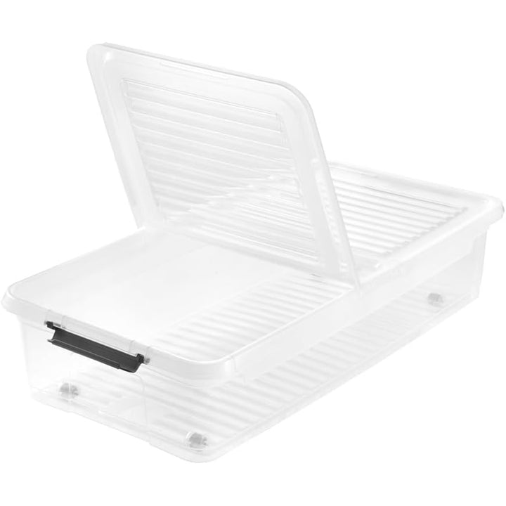 Pojemnik z pokrywką Leo Keeeper, pojemność 33L, bezbarwny, posiada kółka, pokrywa zamykana klipsami