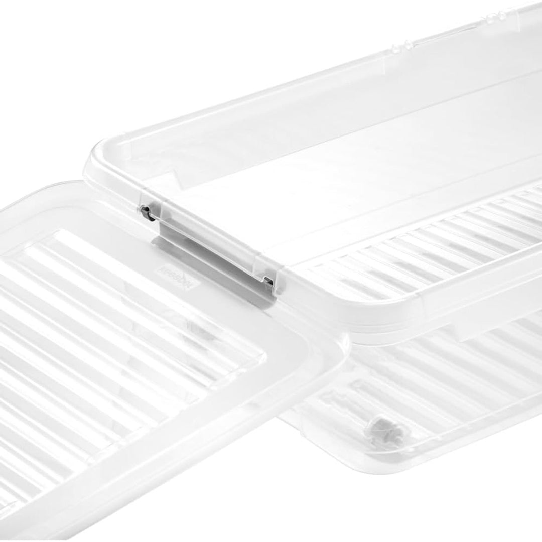 Pojemnik z pokrywką Leo Keeeper, pojemność 33L, bezbarwny, posiada kółka, pokrywa zamykana klipsami