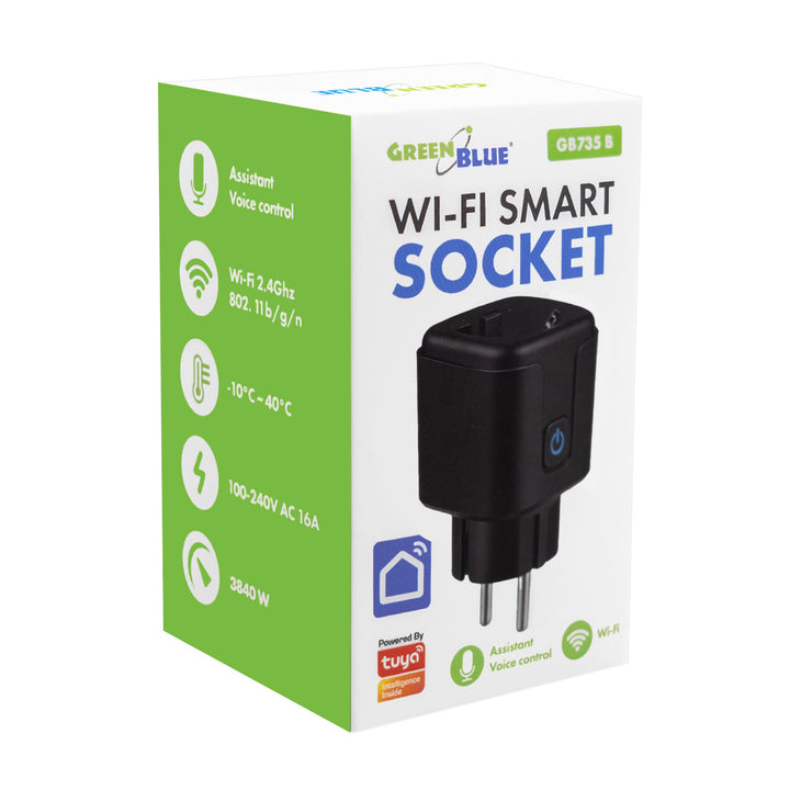 Zdalnie sterowane gniazdko WiFi GreenBlue, Android/iOS/Alexa/Google Home, timer, watomierz, max 16A/3840W, GB735 B