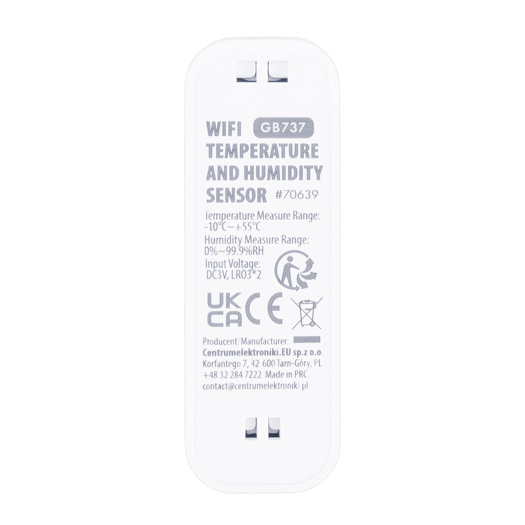 Czujnik temperatury i wilgotności WiFi GreenBlue, Android/iOS/Alexa/Google Home, 3.0V DC, LR03x2, GB737