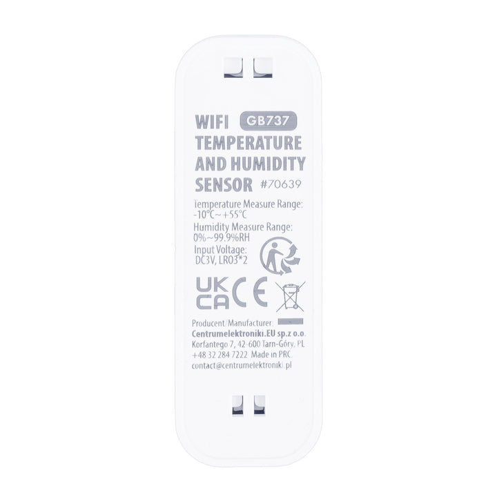 Czujnik temperatury i wilgotności WiFi GreenBlue, Android/iOS/Alexa/Google Home, 3.0V DC, LR03x2, GB737