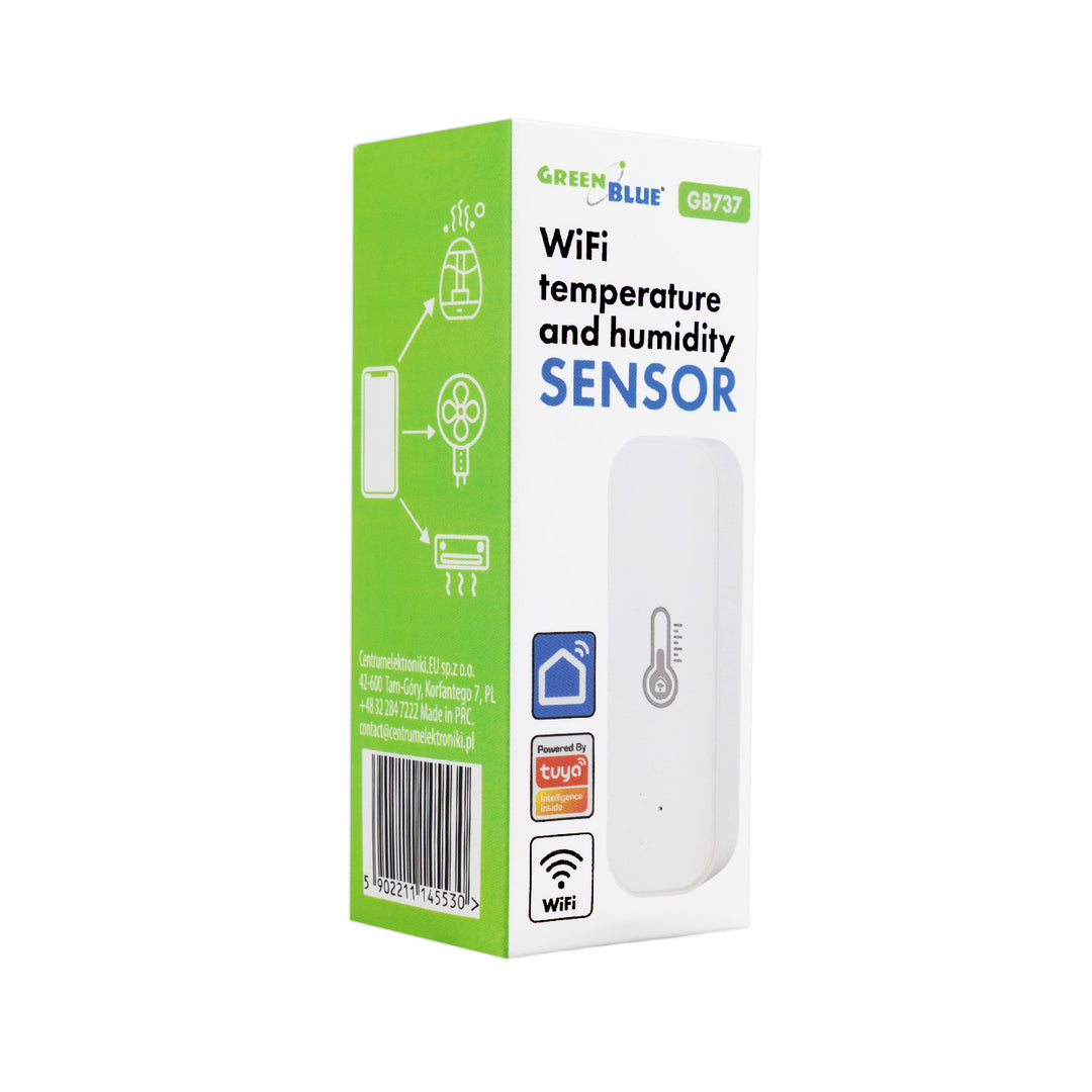 Czujnik temperatury i wilgotności WiFi GreenBlue, Android/iOS/Alexa/Google Home, 3.0V DC, LR03x2, GB737