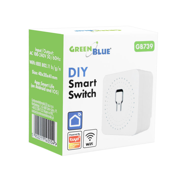 Przekaźnik WiFi dopuszkowy GreenBlue, Android/iOS/Alexa/Google Home,100-240V AC, 50/60Hz, max.16A, dla LED 150W, GB739