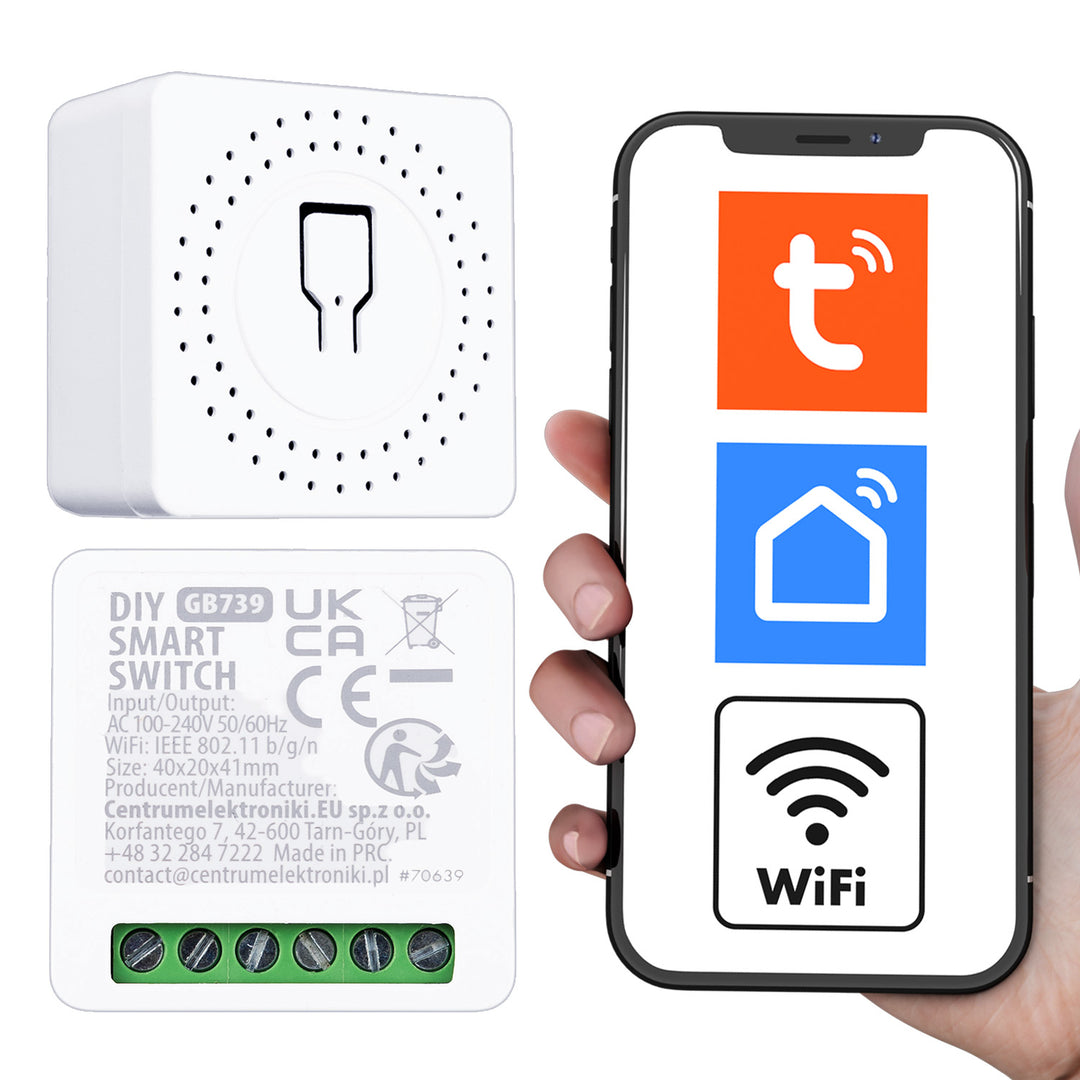 Przekaźnik WiFi dopuszkowy GreenBlue, Android/iOS/Alexa/Google Home,100-240V AC, 50/60Hz, max.16A, dla LED 150W, GB739