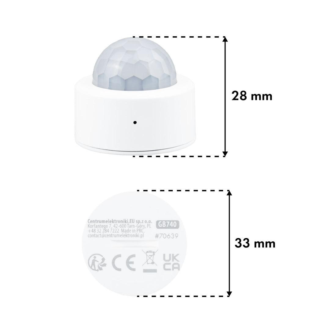 Bezprzewodowy czujnik ruchu Zigbee Tuya GreenBlue, Android/iOS/,CR2450 DC 3.0V, zakr. detekcji 120° / do 8m, GB740