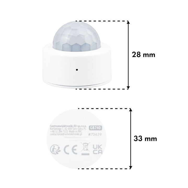 Bezprzewodowy czujnik ruchu Zigbee Tuya GreenBlue, Android/iOS/,CR2450 DC 3.0V, zakr. detekcji 120° / do 8m, GB740