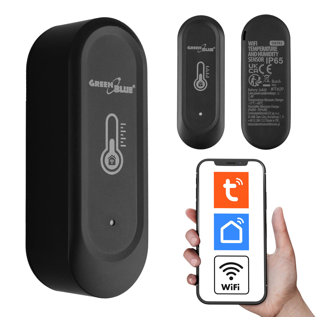 Zewnętrzny czujnik termperatury i wilgotności WiFi GreenBlue, Android/iOS, 3.0V DC, LR03x2, IP65, GB741